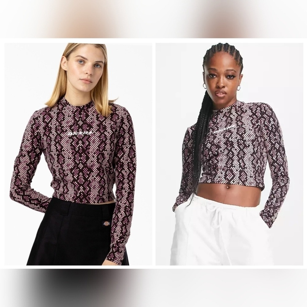 NWT Dickies Camden Long Sleeve Spotted Cropped T-Shirt Top in Pink‎ Size M